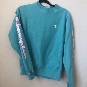 champion pink and teal crewneck!